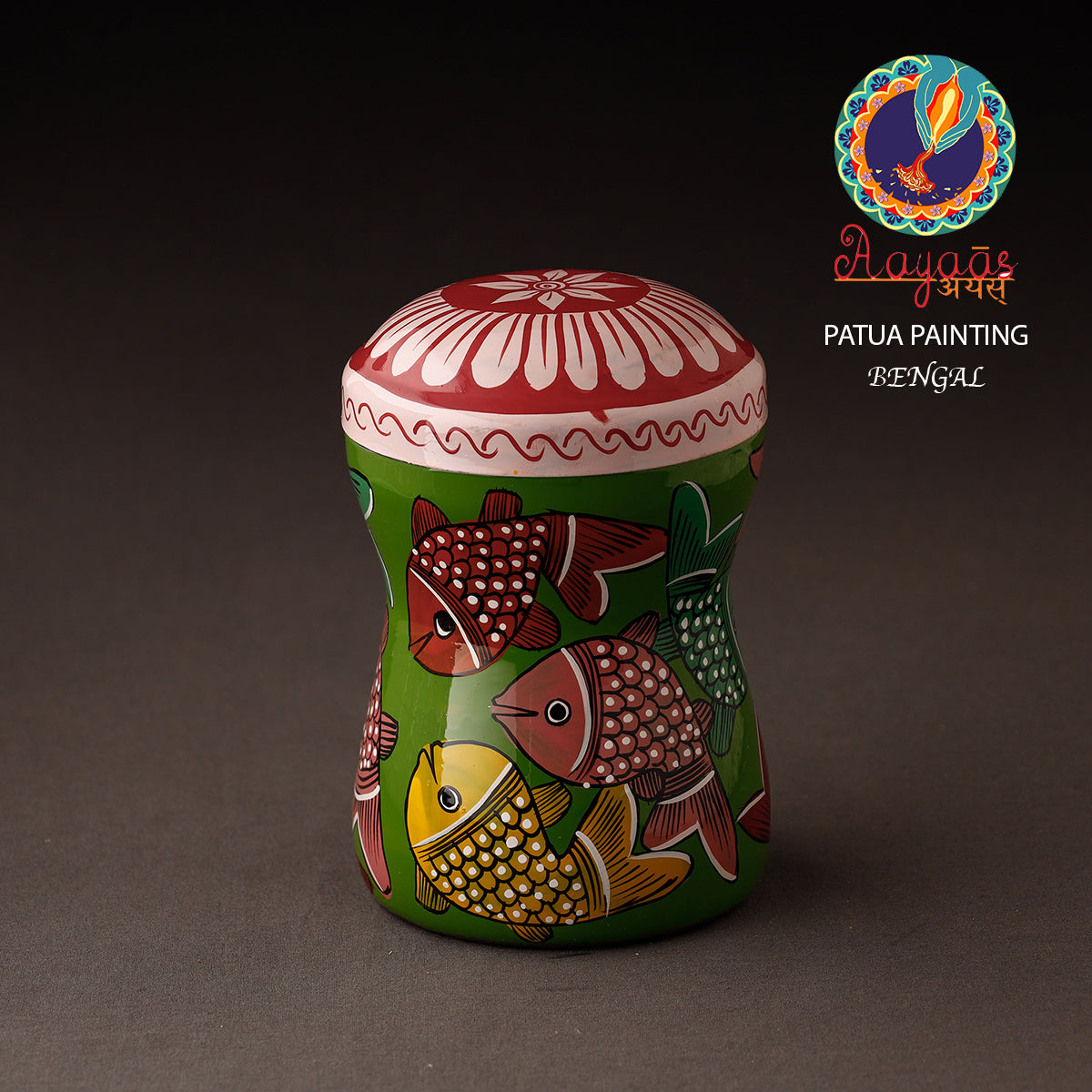 Green Bengal Patua Handpainted Stainless Steel Multi Utility Canister
