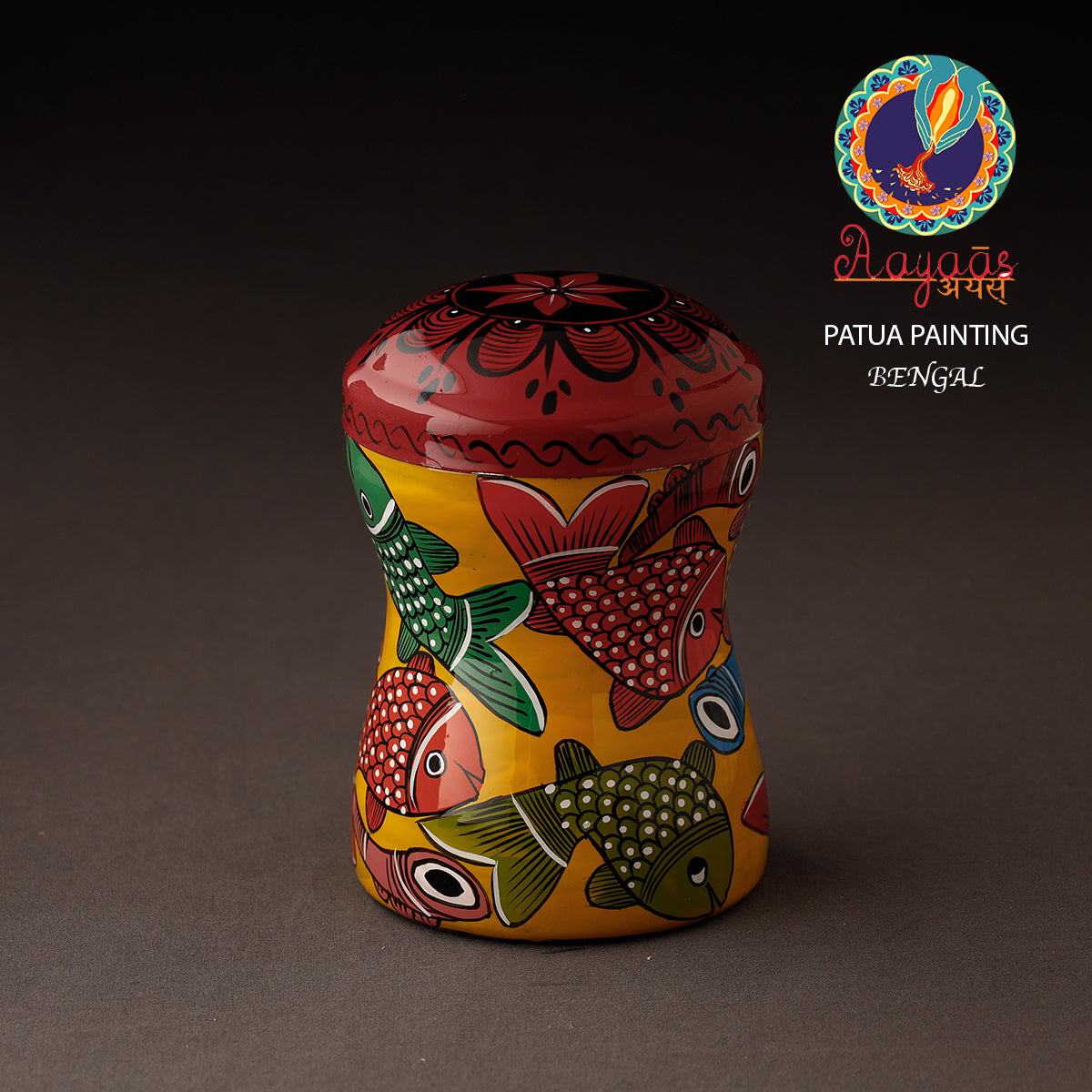 Orange Bengal Patua Handpainted Stainless Steel Multi Utility Canister