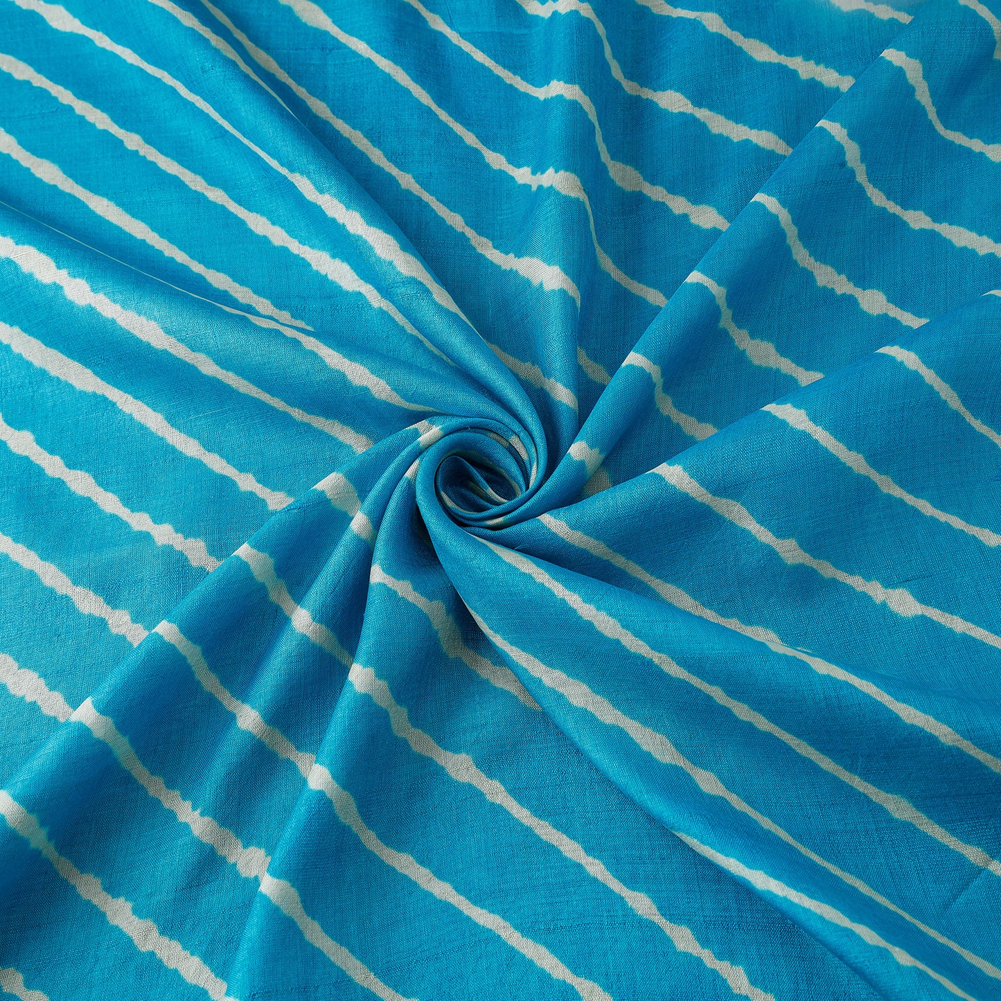 Aqua Blue - Leheriya Tie-Dye Tussar Silk Handloom Fabric