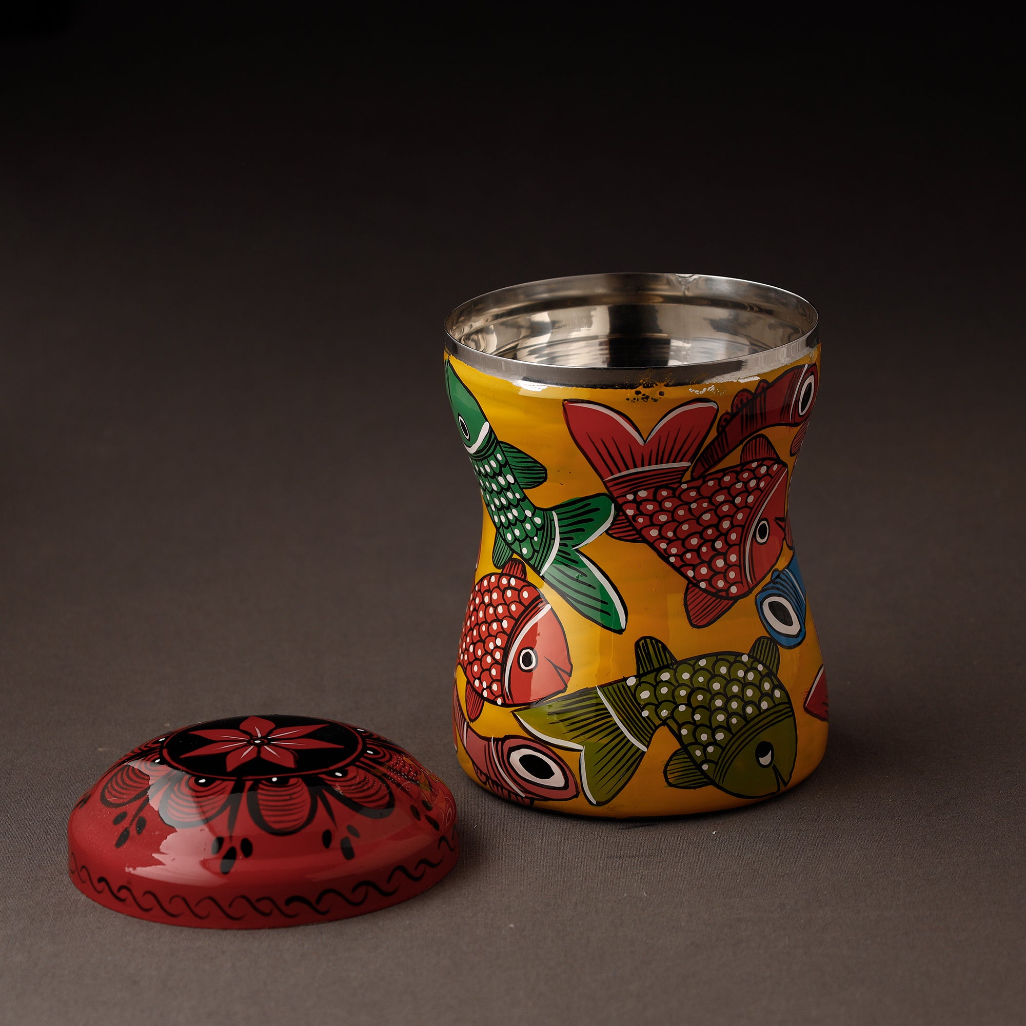Orange Bengal Patua Handpainted Stainless Steel Multi Utility Canister