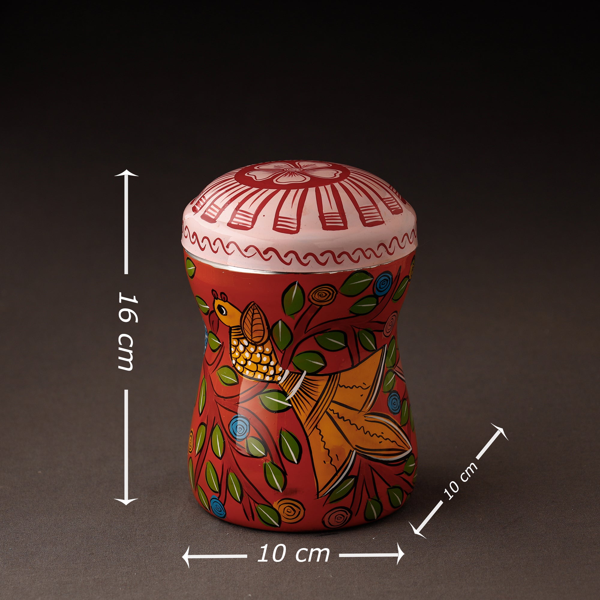 Red Bengal Patua Handpainted Stainless Steel Multi Utility Canister