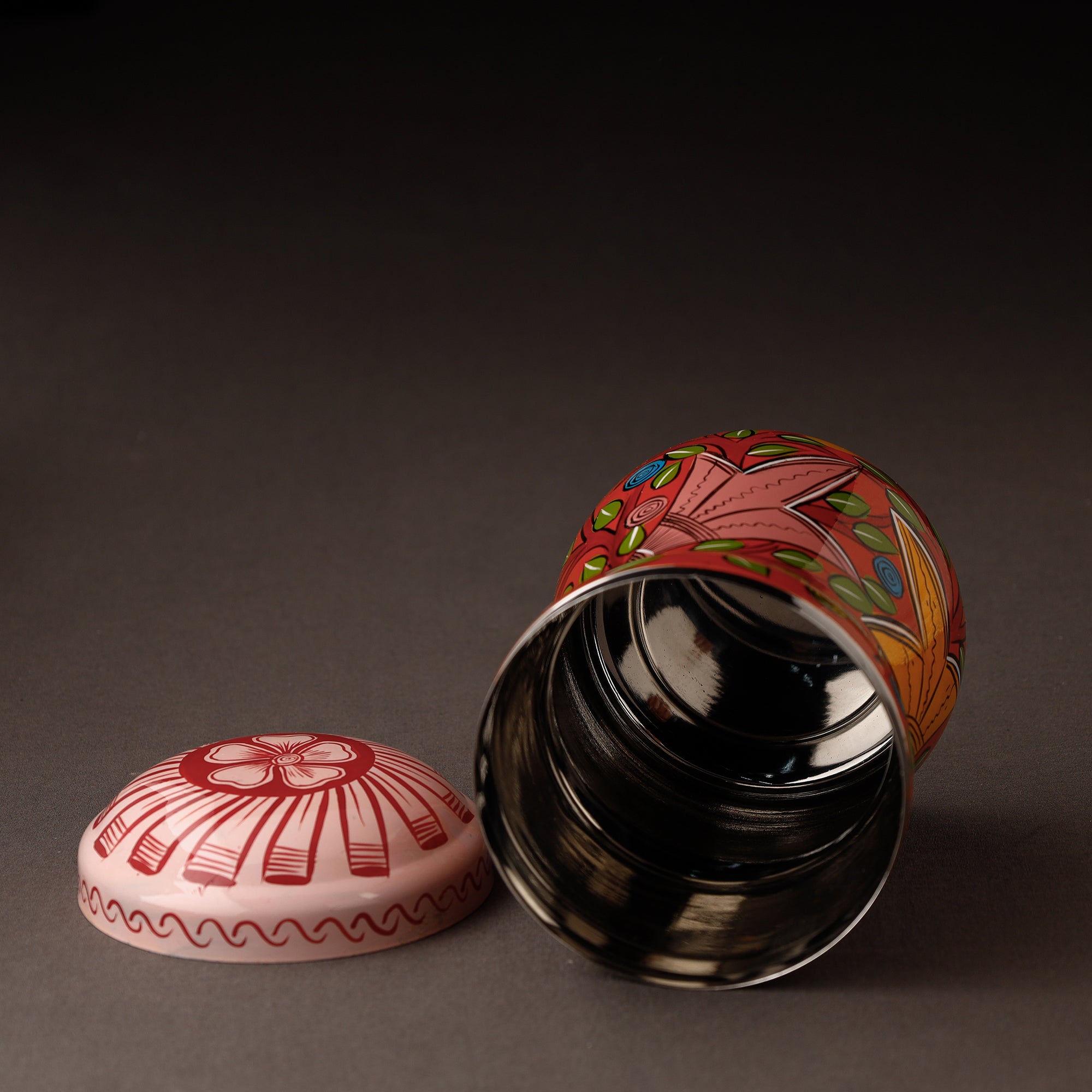 Red Bengal Patua Handpainted Stainless Steel Multi Utility Canister