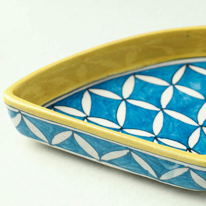 Original Blue Pottery Ceramic Triangular Tray (5 x 7 in)