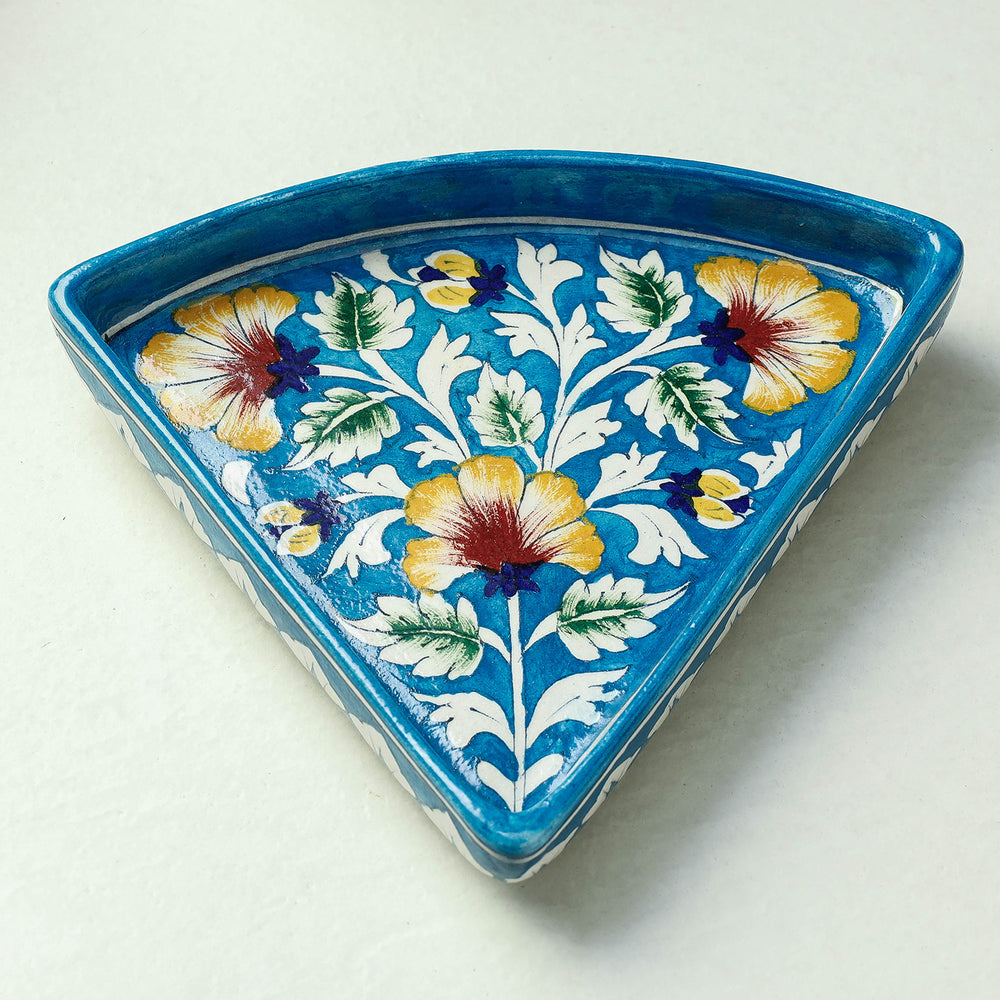 Original Blue Pottery Ceramic Triangular Tray (8 x 9 in)