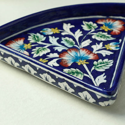 Original Blue Pottery Ceramic Triangular Tray (8 x 9 in)