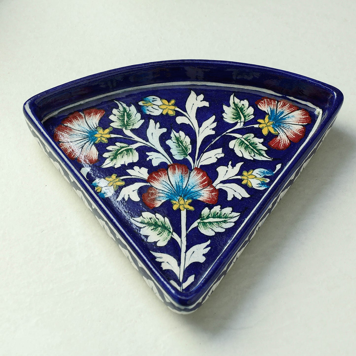 Original Blue Pottery Ceramic Triangular Tray (8 x 9 in)