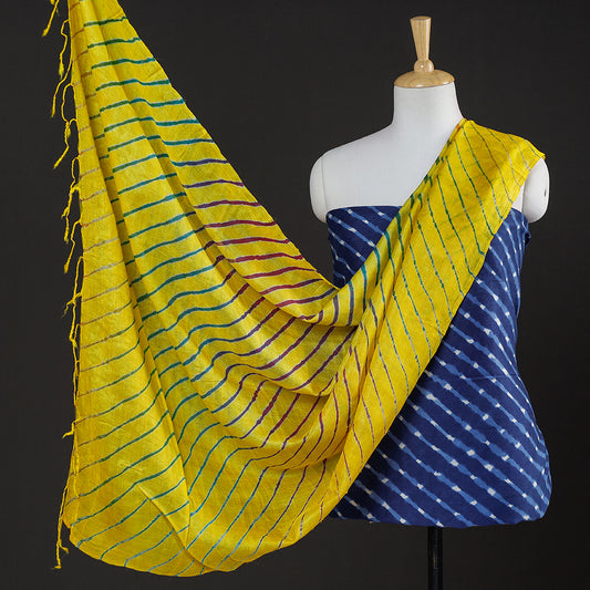 Blue - 2pc Leheriya Tie-Dye Chanderi Silk Suit Material with Leheriya Tie-Dye Tussar Silk Handloom Dupatta