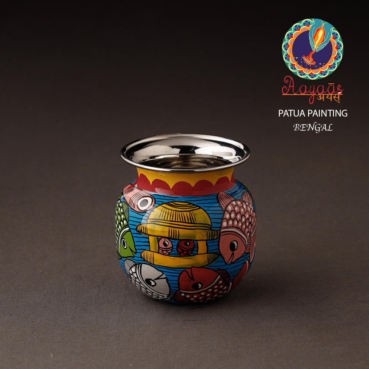 Bengal Patua Handpainted Stainless Steel Lota / Kalash / Container