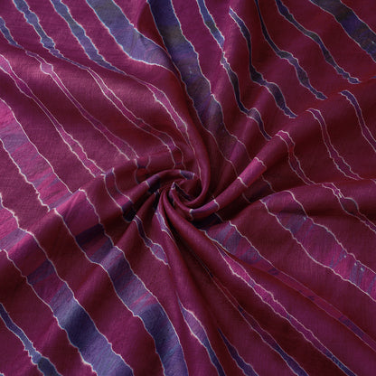 Purple - Multicolour Leheriya Tie-Dye Tussar Silk Handloom Fabric