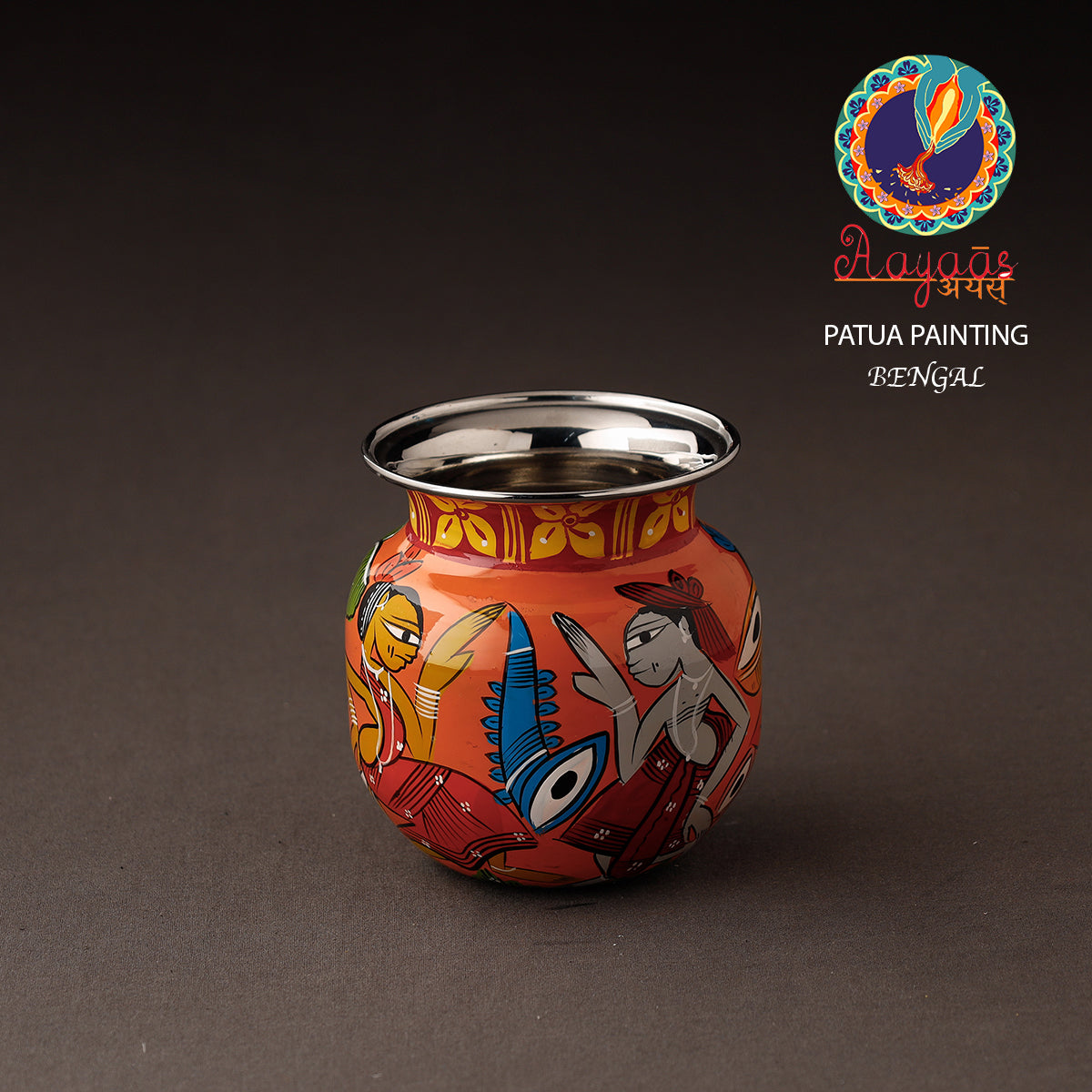  Bengal Patua Handpainted Stainless Steel Lota / Pooja Kalash