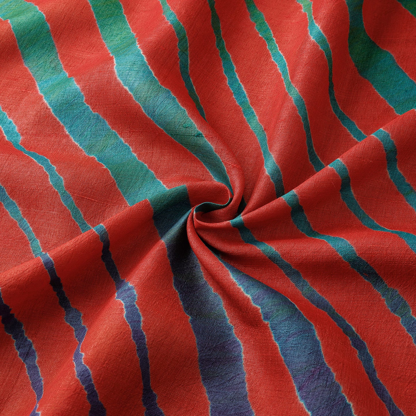 Red - Multicolour Leheriya Tie-Dye Tussar Silk Handloom Fabric