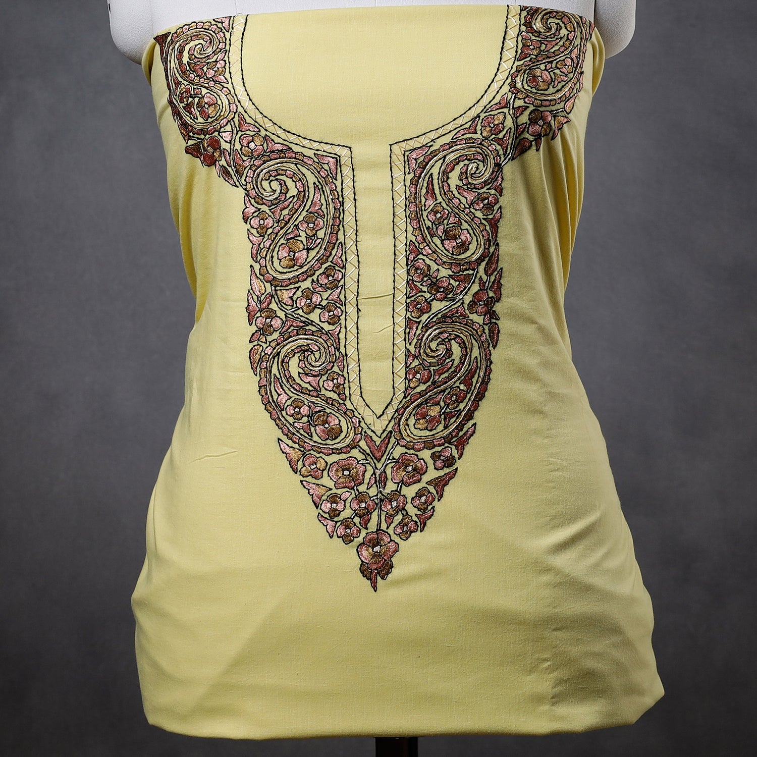  Kashidakari Hand Embroidery Pure Cotton Kurta Material 