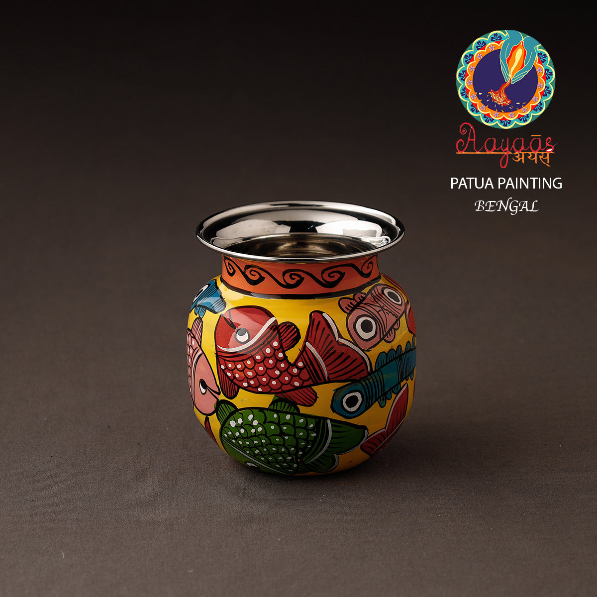 Bengal Patua Handpainted Stainless Steel Lota / Kalash / Container