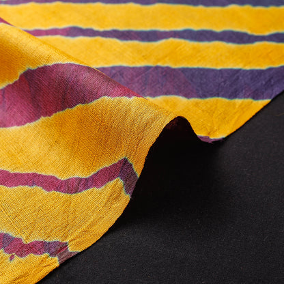 Yellow - Multicolour Leheriya Tie-Dye Tussar Silk Handloom Fabric