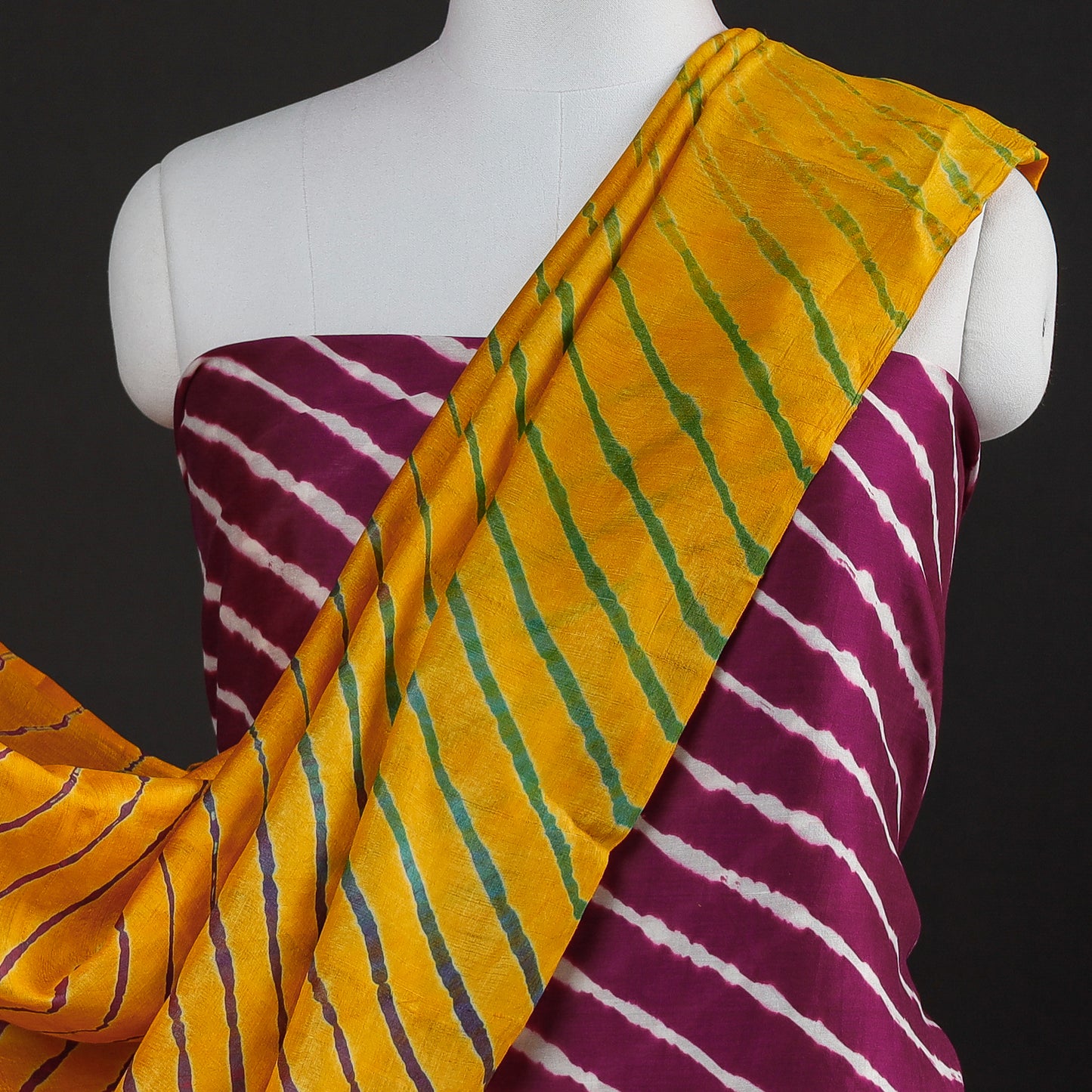 Purple - 2pc Leheriya Tie-Dye Chanderi Silk Suit Material with Leheriya Tie-Dye Tussar Silk Handloom Dupatta