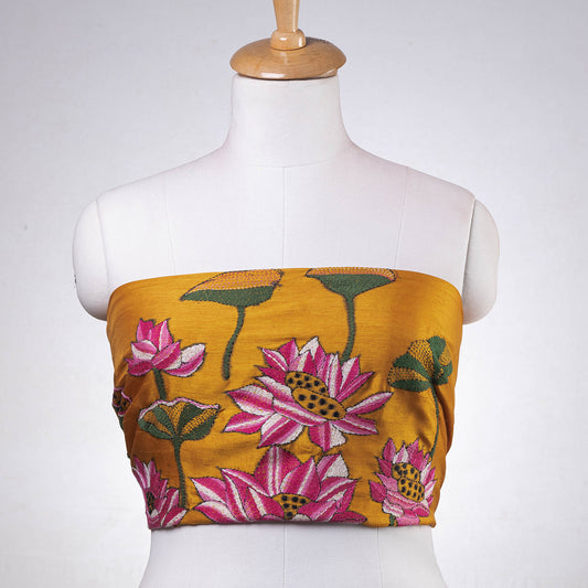 Yellow - Bengal Kantha Embroidery Raw Silk Blouse Piece