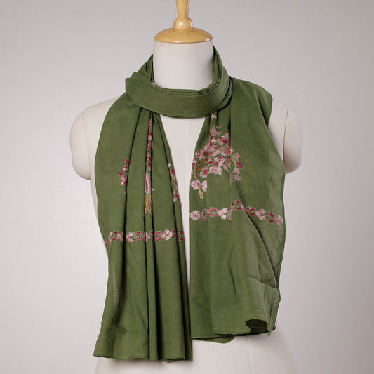 Green - Kashidakari Hand Embroidery Cotton Stole