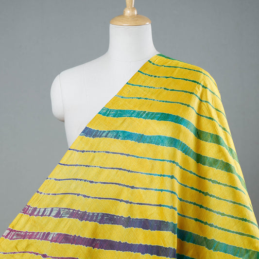 Yellow - Multicolour Leheriya Tie-Dye Tussar Silk Handloom Fabric
