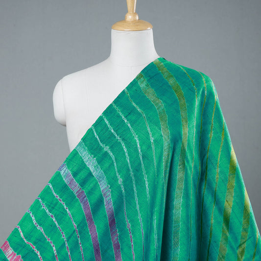 Green - Multicolour Leheriya Tie-Dye Tussar Silk Handloom Fabric