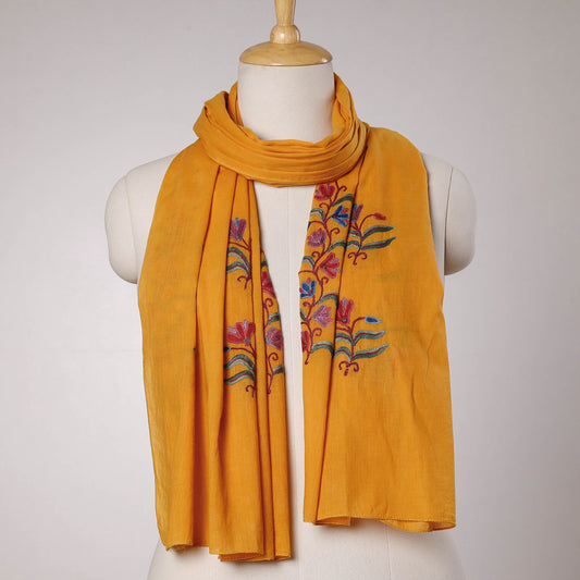 Yellow - Kashidakari Hand Embroidery Cotton Stole