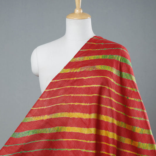 Red - Multicolour Leheriya Tie-Dye Tussar Silk Handloom Fabric