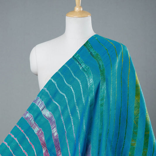 Blue - Multicolour Leheriya Tie-Dye Tussar Silk Handloom Fabric