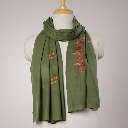 Green - Kashidakari Hand Embroidery Cotton Stole