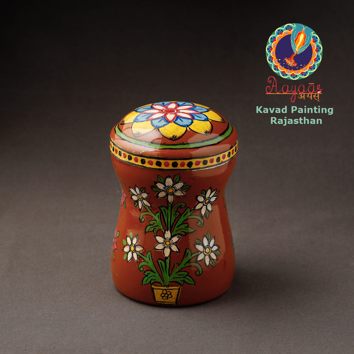 Red Kavad Handpainted Stainless Steel Multi Utility Canister