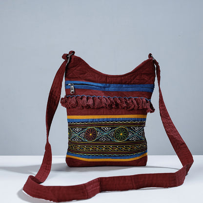 Brown - Traditional Rogan Hand Painted Silk Bead Work Sling Bag with Tassles