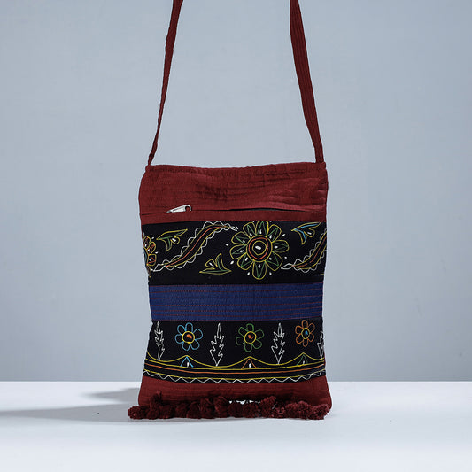 Brown - Traditional Rogan Hand Painted Slik Bead Work Sling Bag with Tassles