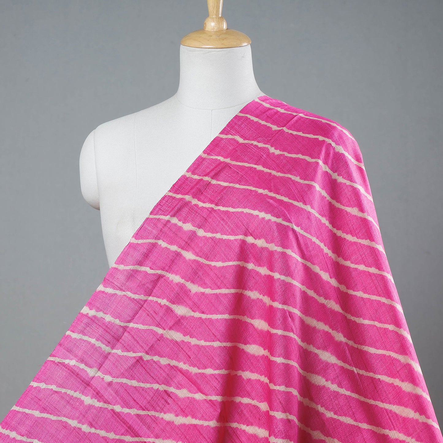 Pink - Leheriya Tie-Dye Tussar Silk Handloom Fabric