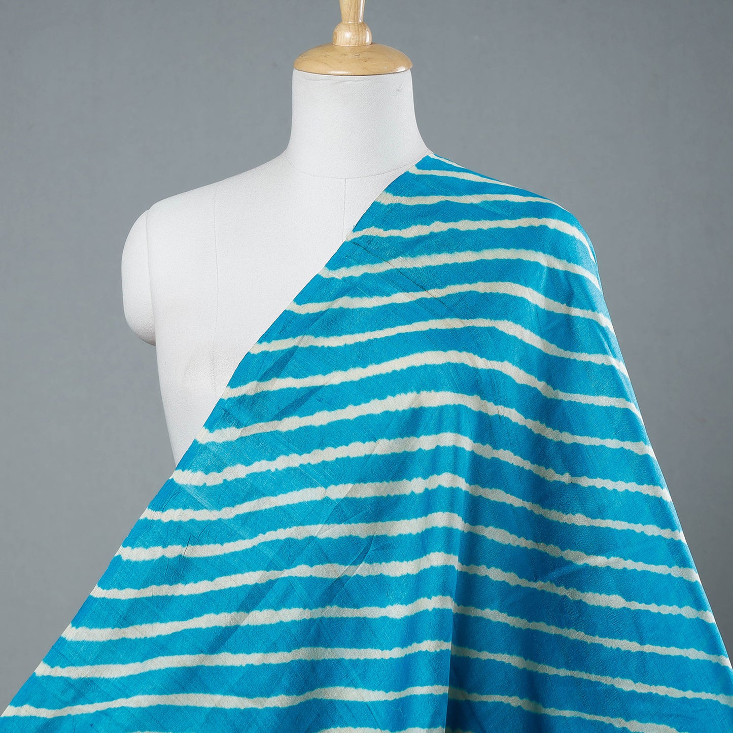 Aqua Blue - Leheriya Tie-Dye Tussar Silk Handloom Fabric