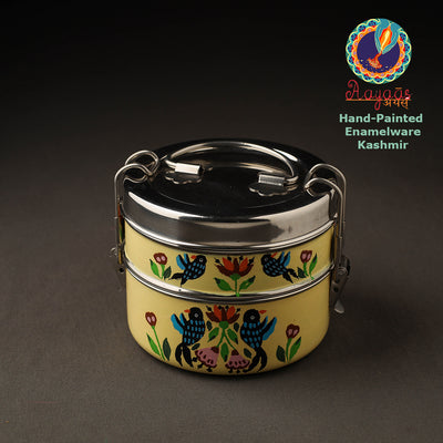 Kashmir Enamelware Floral Handpainted Stainless Steel 2 Tier Round Tiffin Box