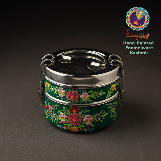 Kashmir Enamelware Floral Handpainted Stainless Steel 2 Tier Round Tiffin Box