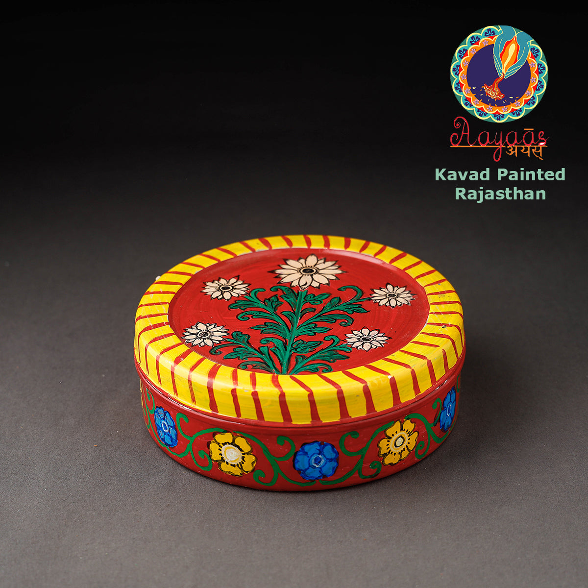  Kavad Handpainted Stainless Steel Red Masala Box
