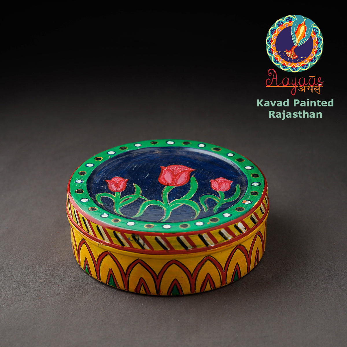  Kavad Handpainted Stainless Steel Yellow Masala Box