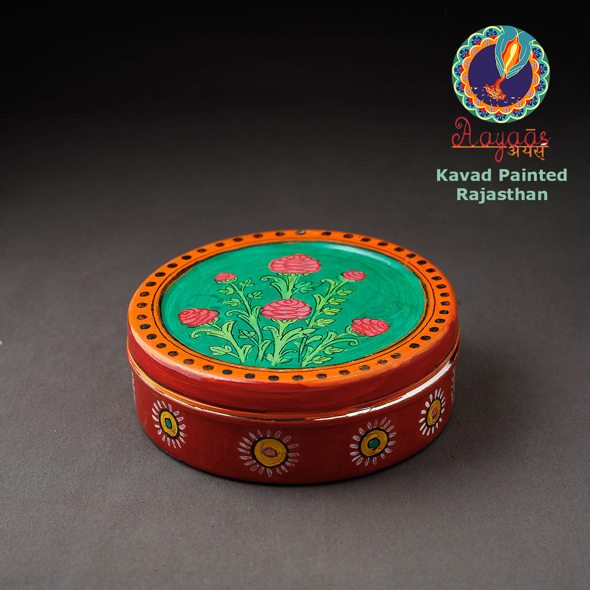  Kavad Handpainted Stainless Steel Red Masala Box 
