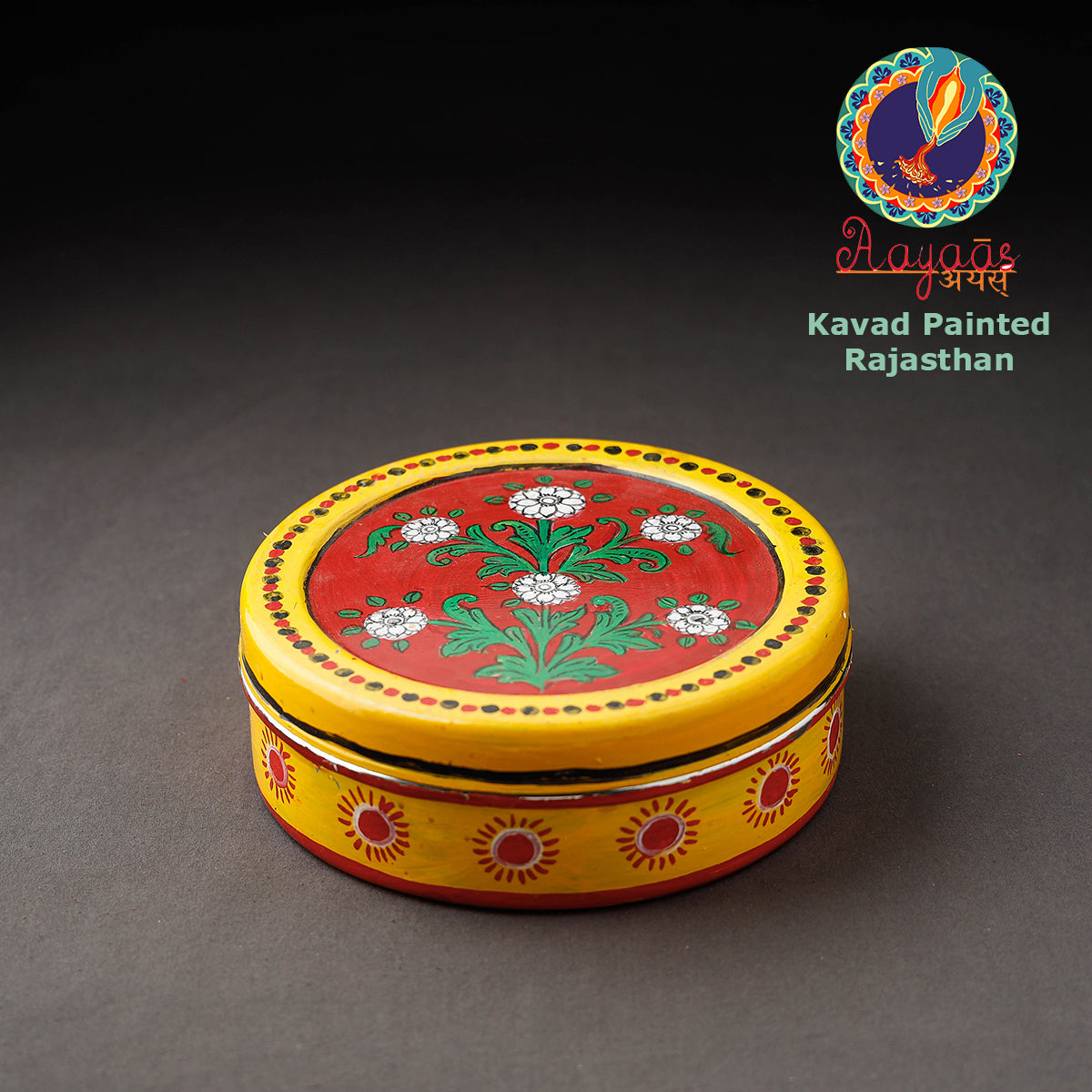  Yellow Kavad Handpainted Stainless Steel Masala Box