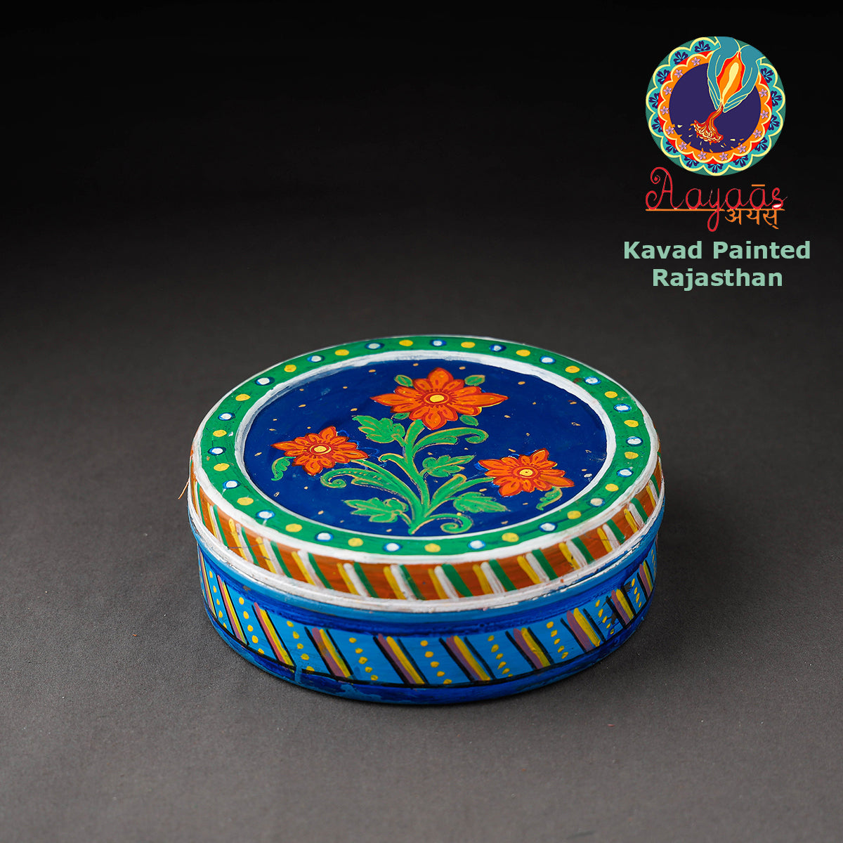  Kavad Handpainted Stainless Steel Blue Masala Box
