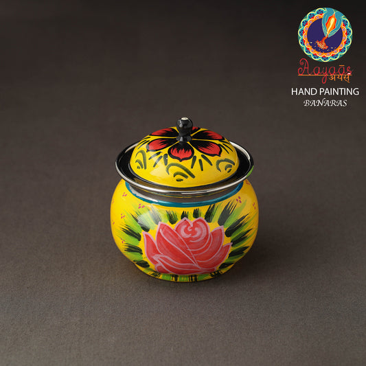 Banaras Handpainted Stainless Steel Small Ghee Pot with Spoon (250ml)