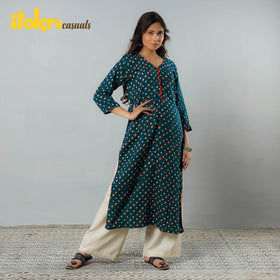 Buy Bandhani Tie-dye Cotton Long Straight Kurta for Women