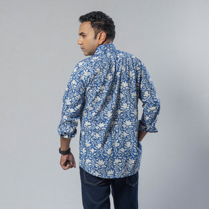 Liana Blue Color - Men Full Sleeve Cotton Block Printed Shirt