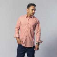 Small Flower Peach Color - Men Full Sleeve Cotton Block Printed Shirt