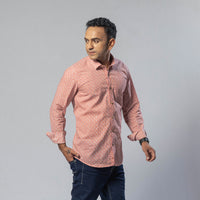 Small Flower Peach Color - Men Full Sleeve Cotton Block Printed Shirt