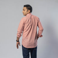 Small Flower Peach Color - Men Full Sleeve Cotton Block Printed Shirt