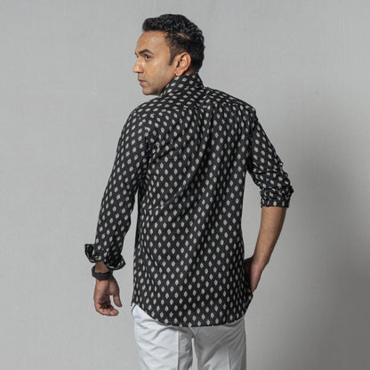 Black - Choti Buti Black Color - Men Full Sleeve Cotton Block Printed Shirt