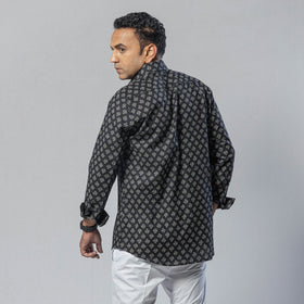 Black - men full sleeve cotton sanganeri printed shirt