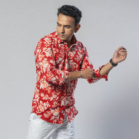 Lily flower red color - men full sleeve cotton printed