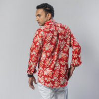 Lily Flower Red Color - Men Full Sleeve Cotton Block Printed Shirt