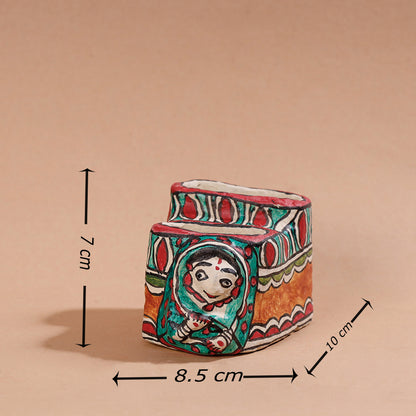 Madhubani Handpainted Paper Mache Pen Stand (3 x 4 in)